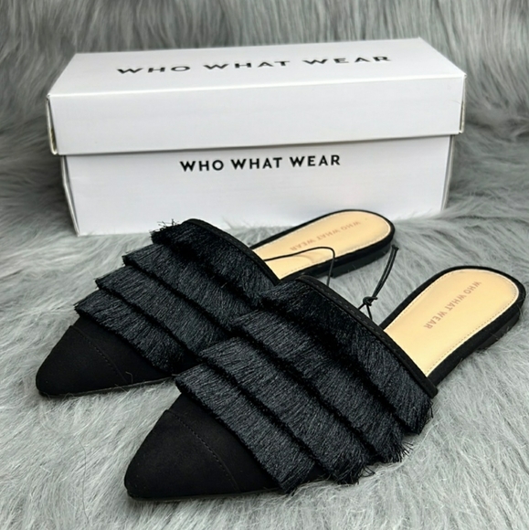 What to Wear, NWT, What to wear black Annie satin tassel mule slip on shoe SZ 8 - Picture 2 of 9